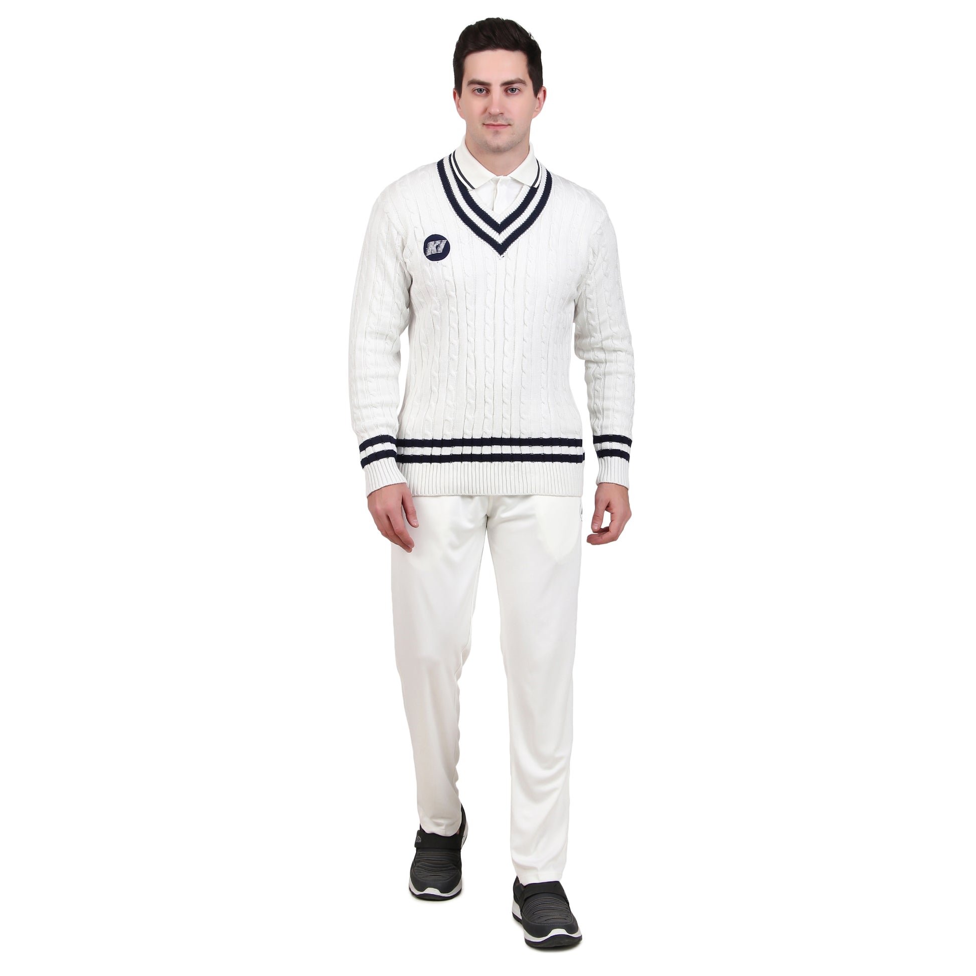 KI Pro Series Full Sleves Cricket White Sweater - Professional Performance for Winter Matches - KI Sports