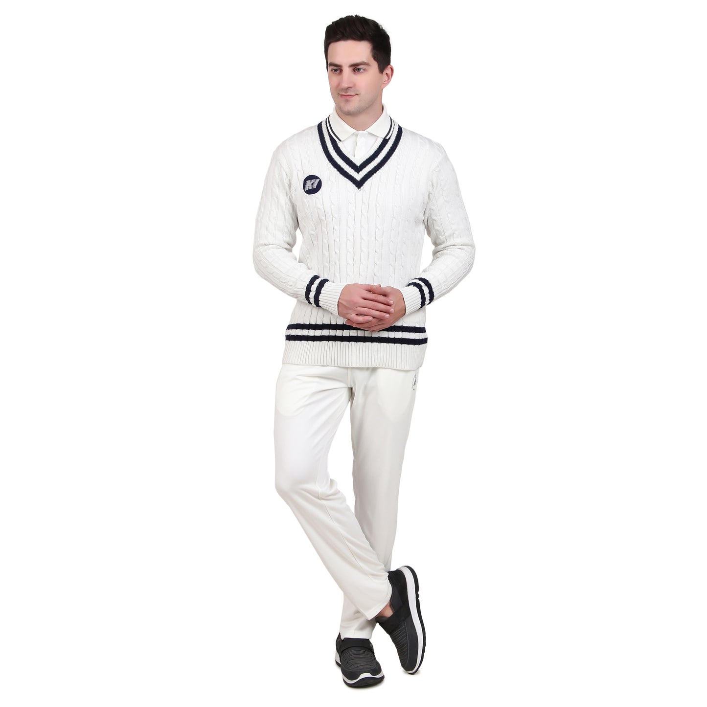 KI Pro Series Full Sleves Cricket White Sweater - Professional Performance for Winter Matches - KI Sports