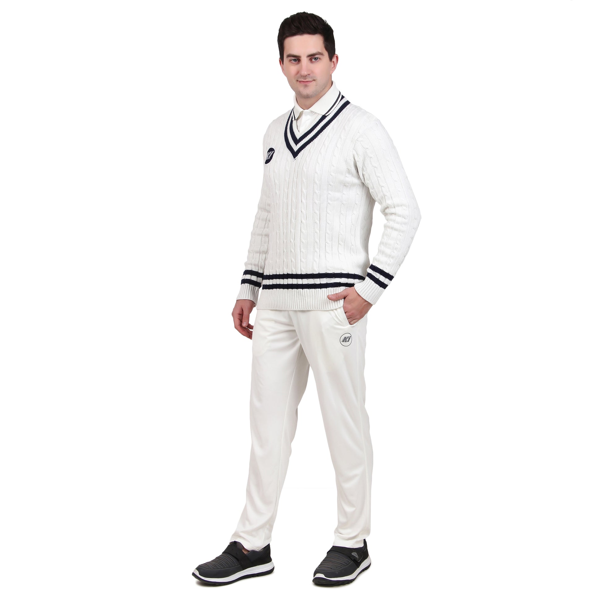 KI Pro Series Full Sleves Cricket White Sweater - Professional Performance for Winter Matches - KI Sports