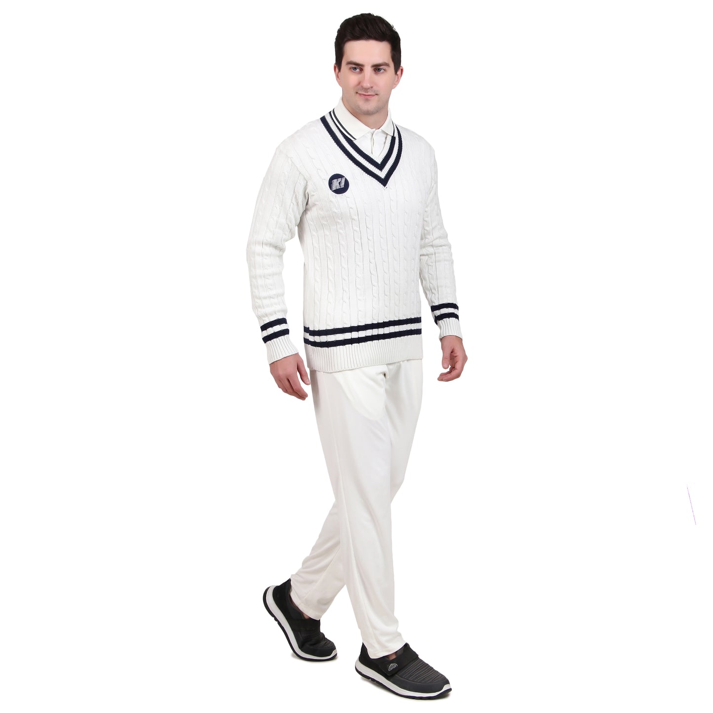 KI Pro Series Full Sleves Cricket White Sweater - Professional Performance for Winter Matches - KI Sports